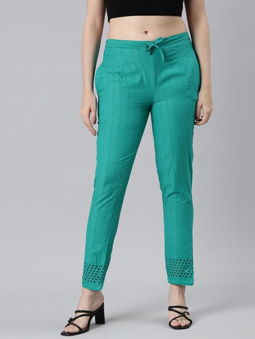 women embroidered mid rise tapered pant - 21729856 - Standard Image - 0