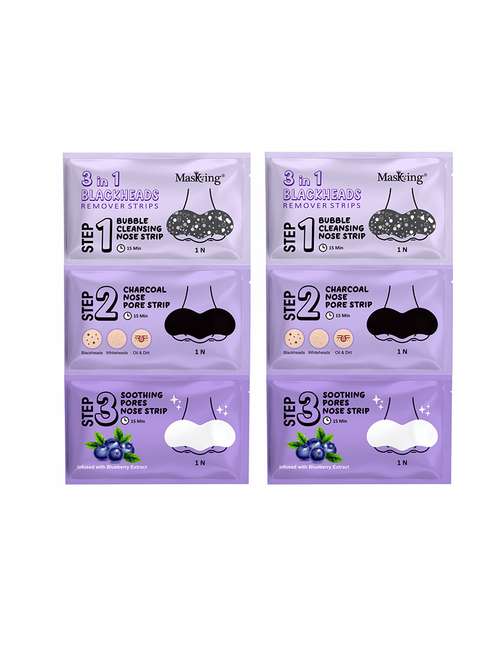 masking 3-in-1 blackheads remover nose strips, bubble cleansing, charcoal pore, soothing blueberry extract, pack of 2 - 21729858 - Standard Image - 0