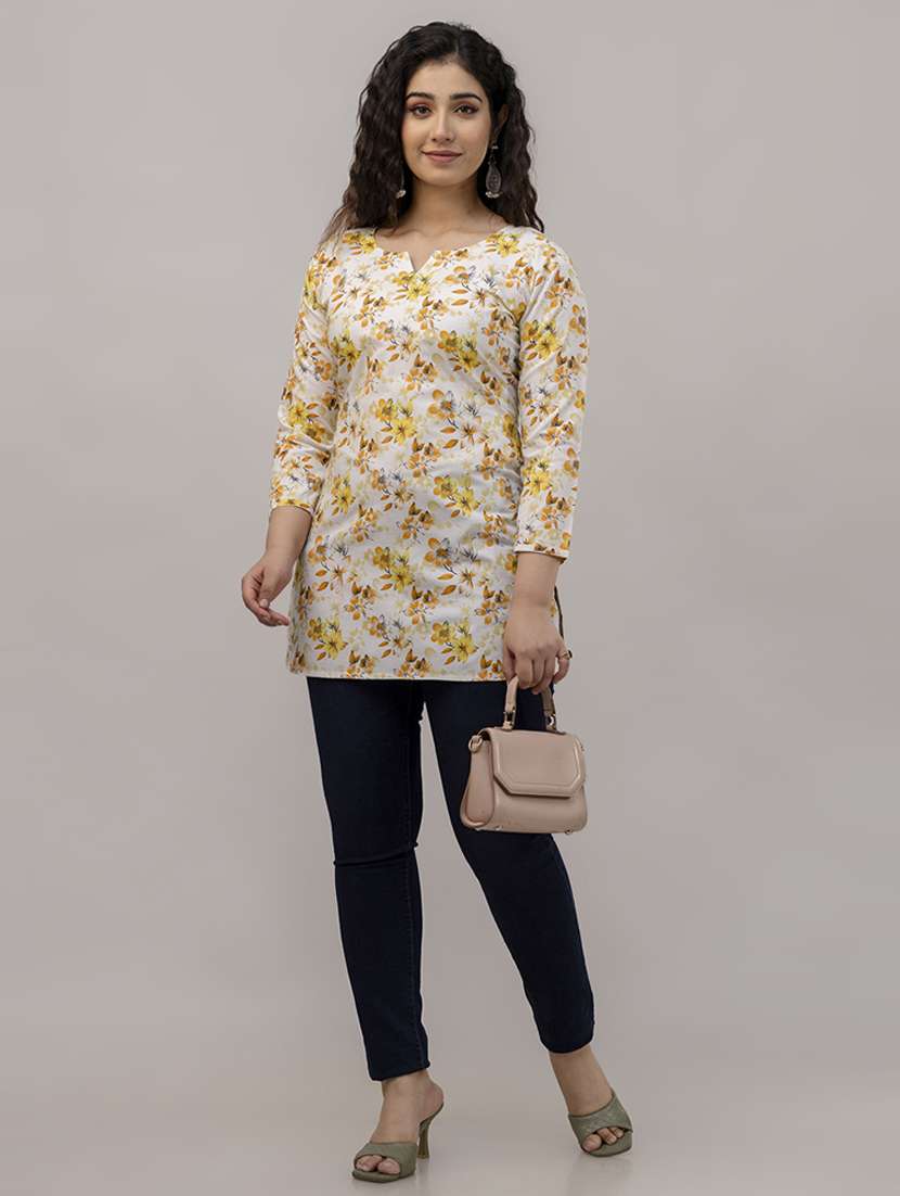 women floral three quarter sleeve straight kurti - 21729860 -  Standard Image - 3