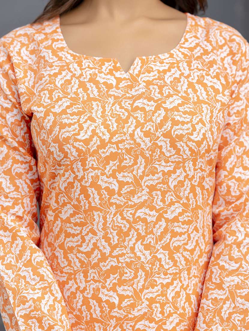 women orange printed notch neck straight kurta - 21729862 - Standard Image - 3