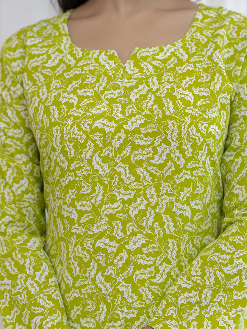 women green printed long sleeve straight kurta - 21729863 - Standard Image - 3