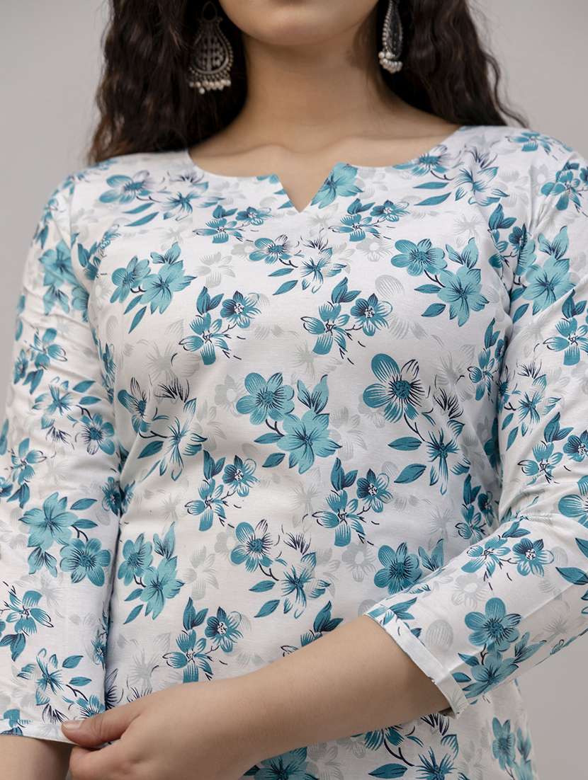 women floral three quarter sleeve straight kurti - 21729865 - Standard Image - 3