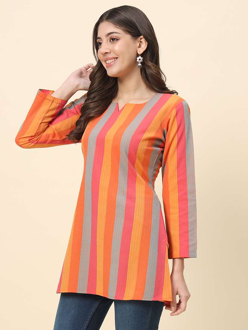 women stripedthree quarter sleeve straight kurti - 21729866 -  Zoom Image - 0