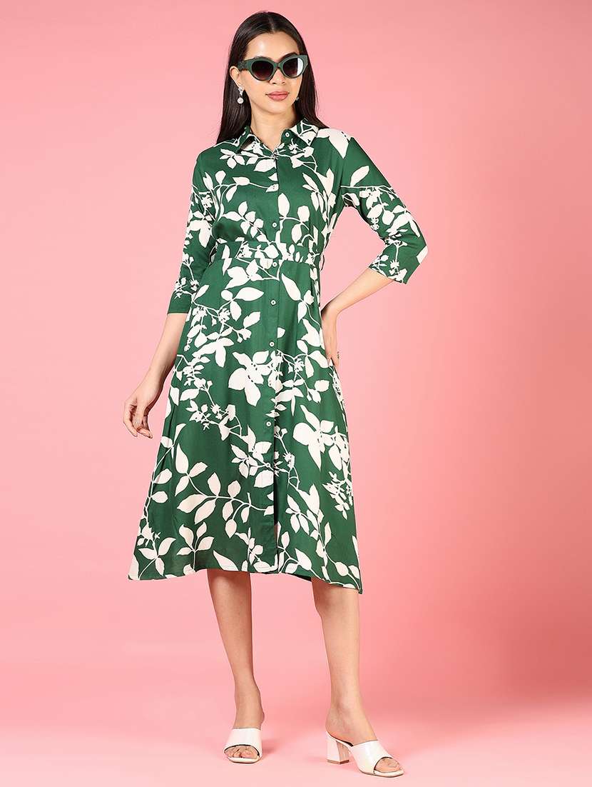 women printed three quarter sleeve fit & flare dress - 21729935 - Zoom Image - 0