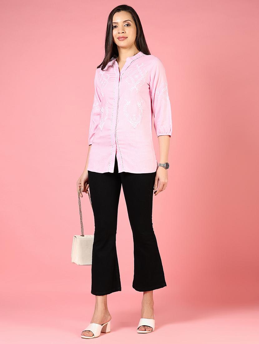 women embroidered mandarin neck shirt style top - 21729940 - Standard Image - 5