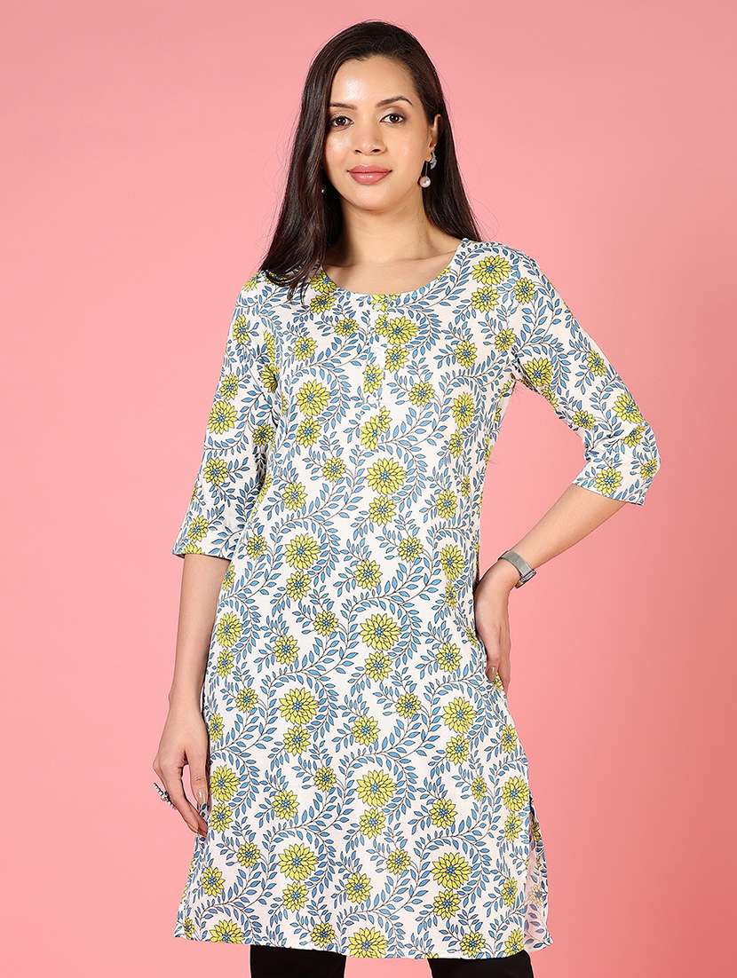 women three quarter sleeves straight kurta