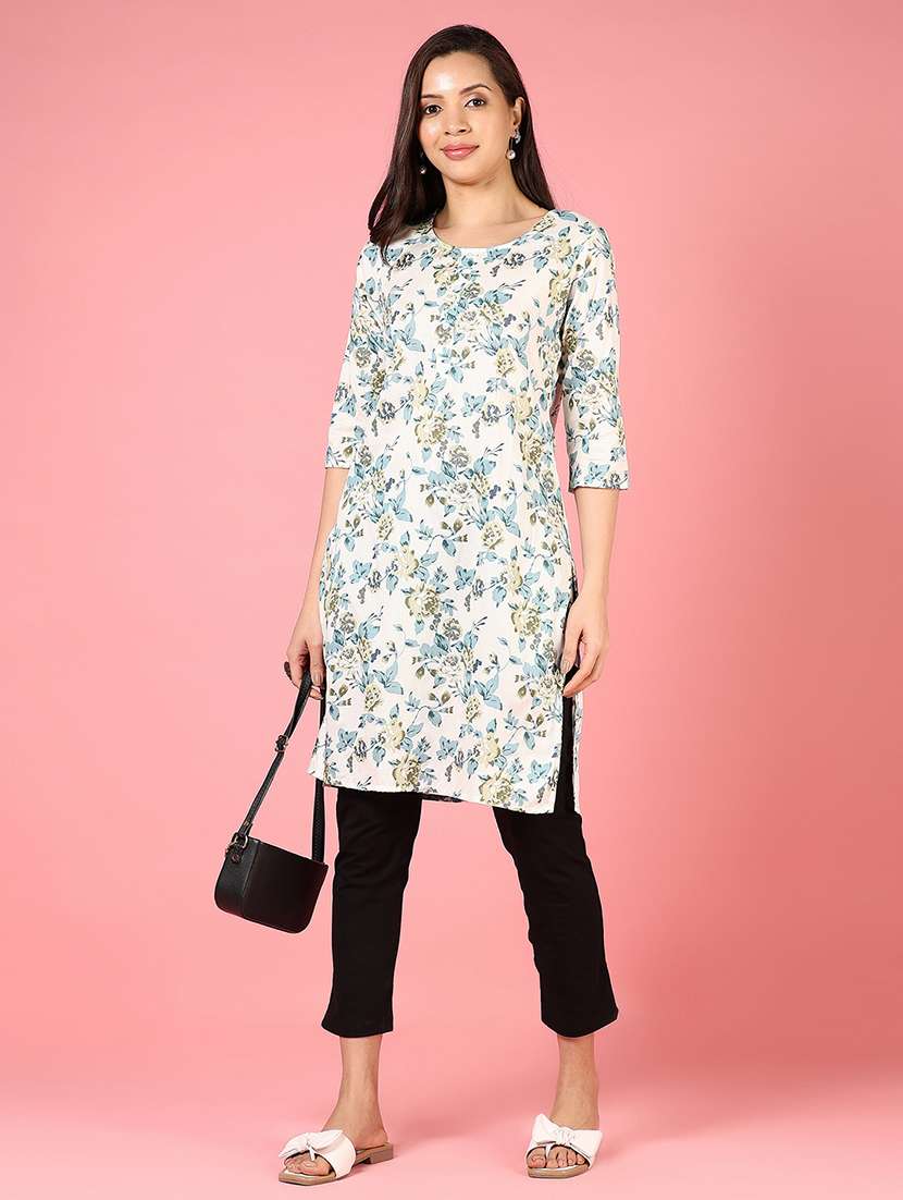 women three quarter sleeves straight kurta - 21729942 -  Standard Image - 3