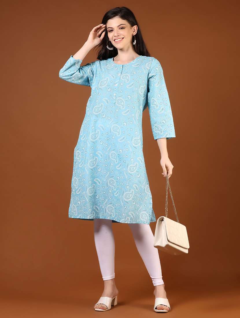 women printed three quarter sleeves straight kurta - 21729974 - Standard Image - 3
