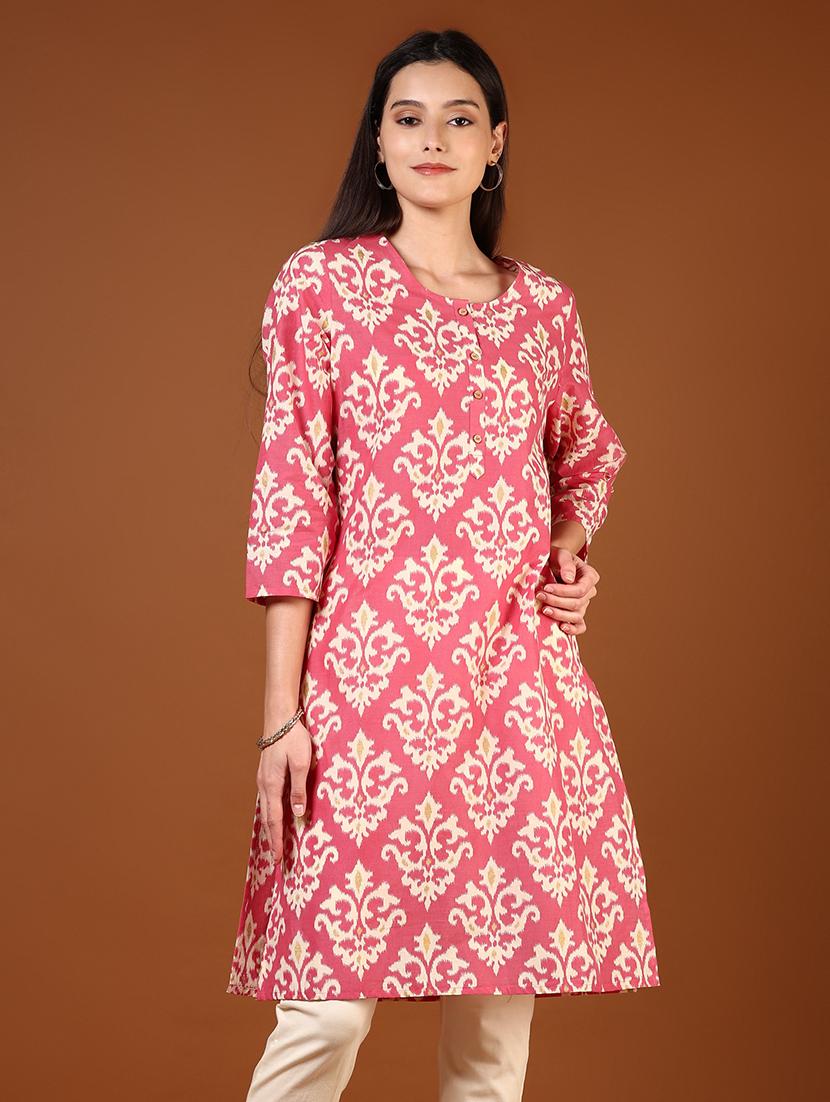women printed three quarter sleeves straight kurta - 21729976 -  Zoom Image - 0
