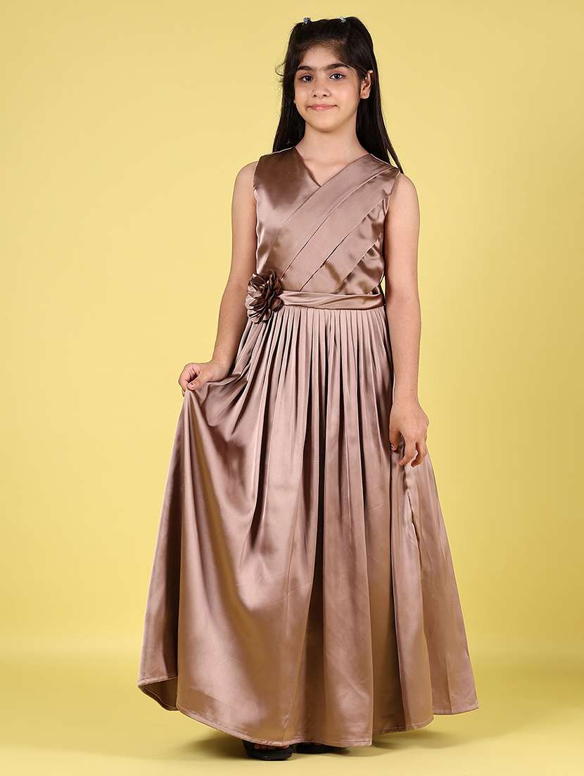 girls solid sleeveless fit and flare dress