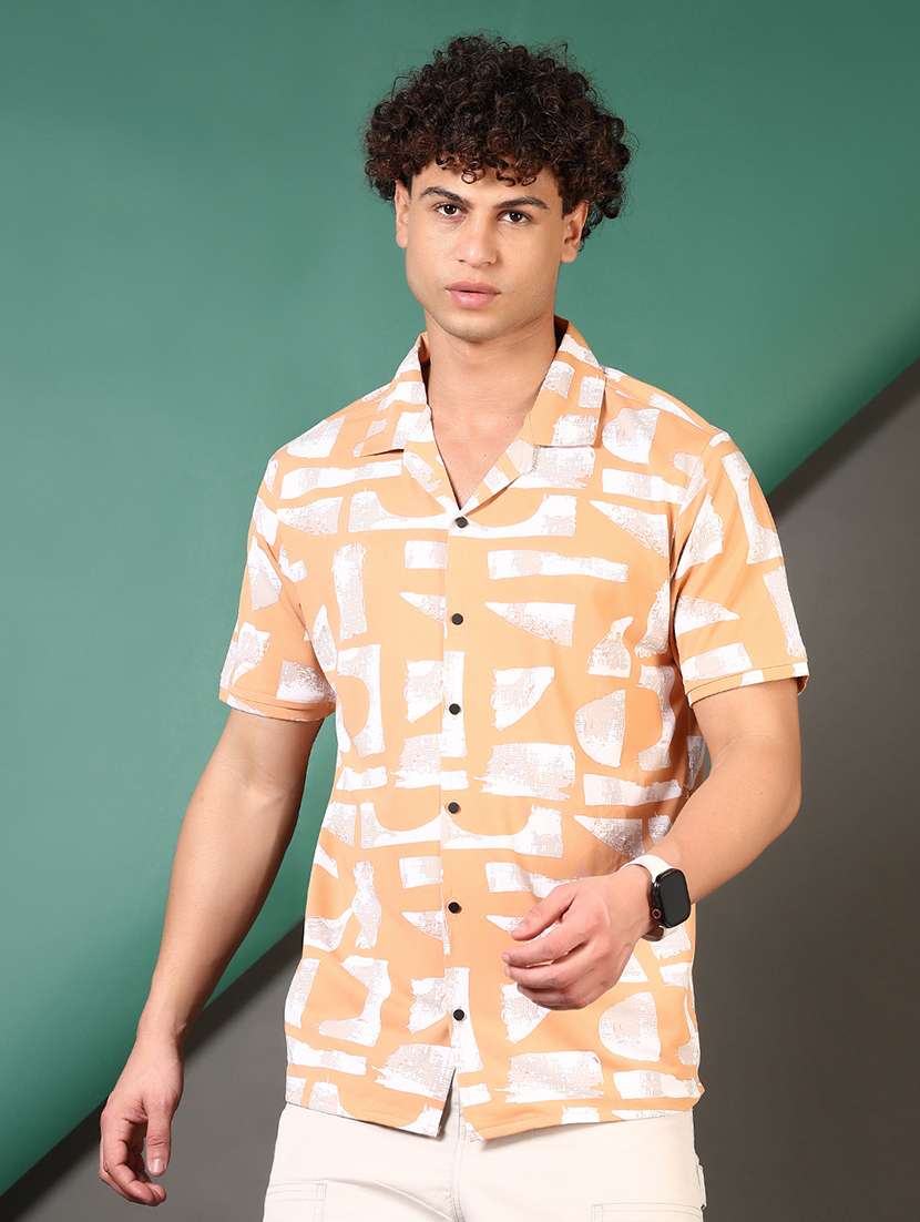 men printed cuban collared casual shirt