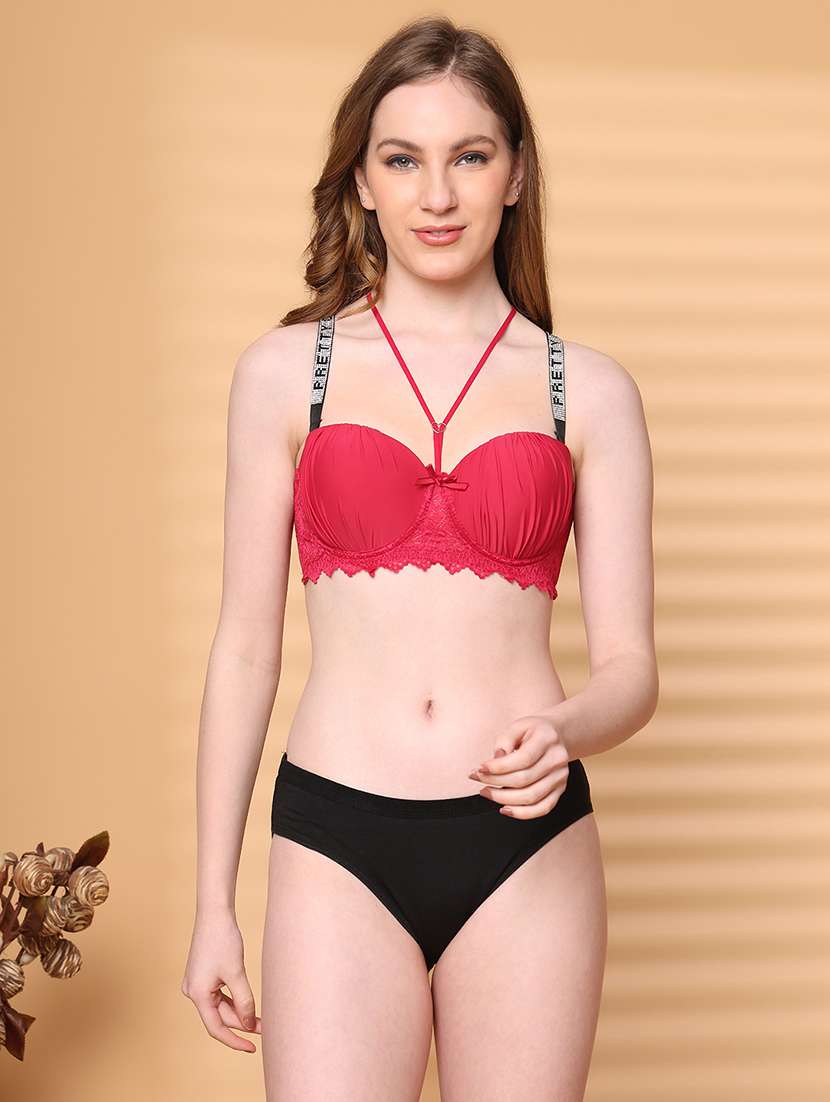 women solid bras and panty set