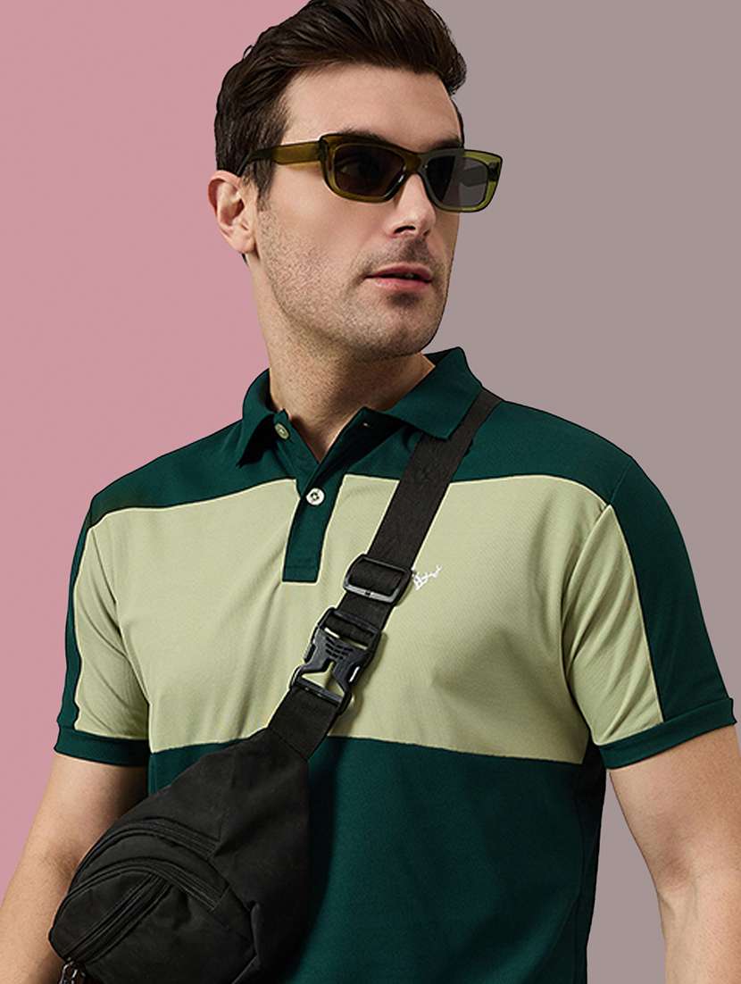 men loose fit color block polo t-shirt - 21730101 -  Standard Image - 3