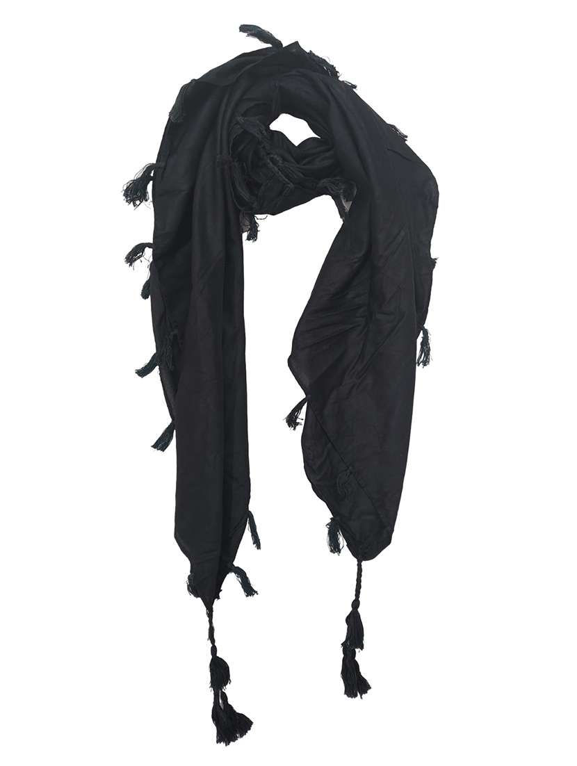 women plain tassel detailed scarf