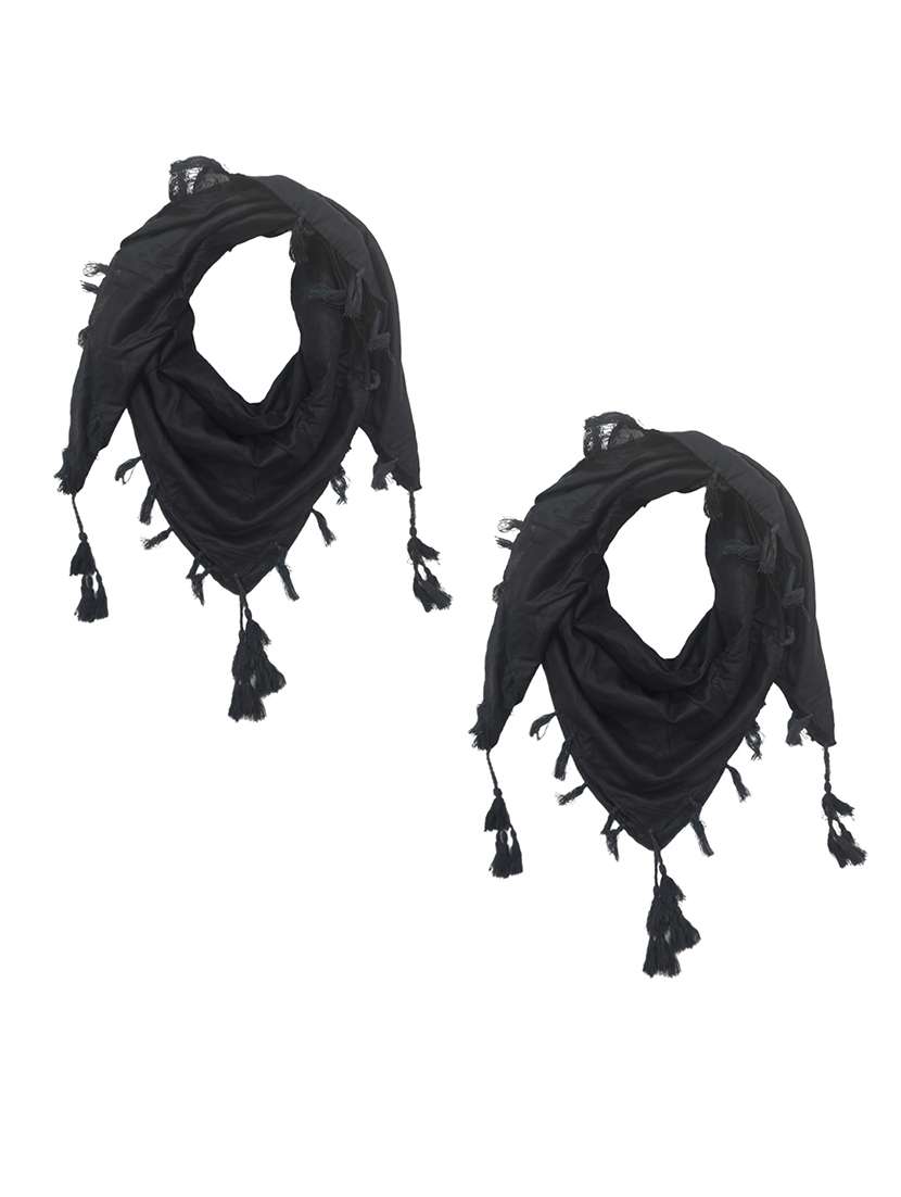 women pack of 2 plain tassel detailed scarves