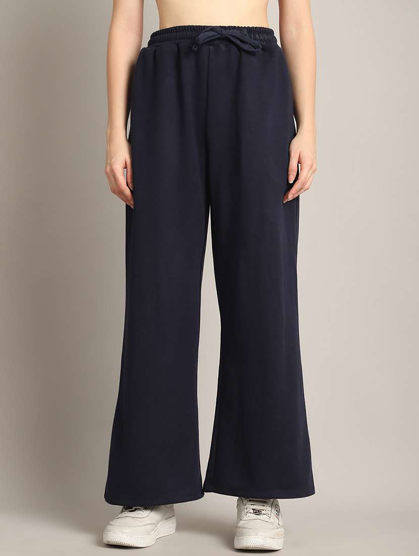 women solid high rise relaxed fit track pant