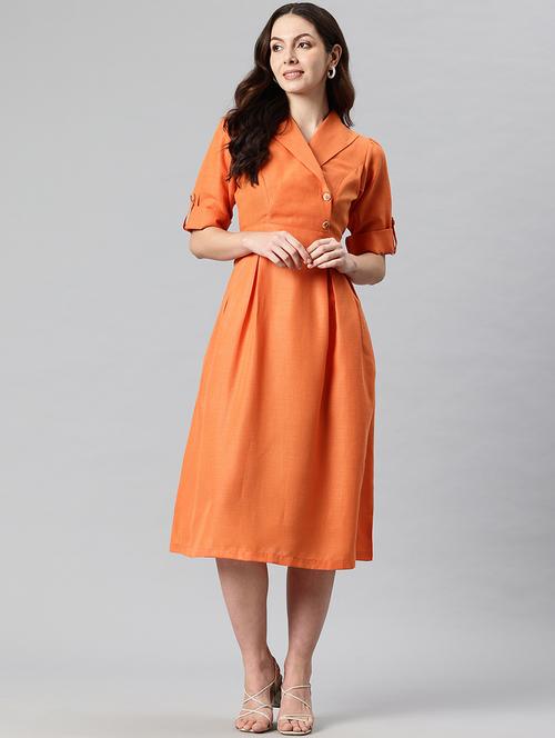 women solid lapel neck a-line dress - 21730241 - Standard Image - 0
