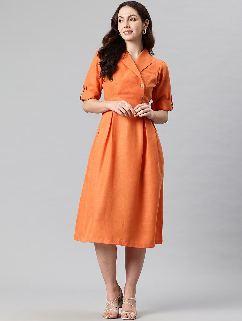 women solid lapel neck a-line dress - 21730241 - Zoom Image - 0