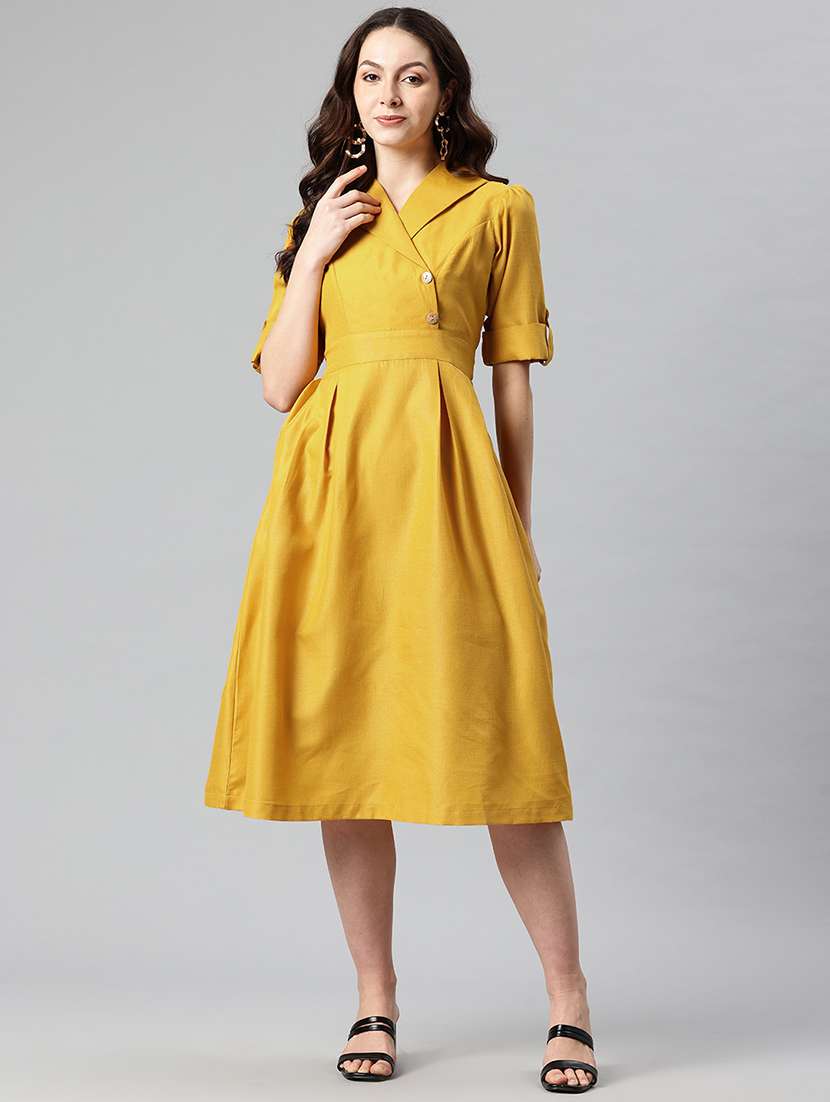 women solid lapel collar a-line dress