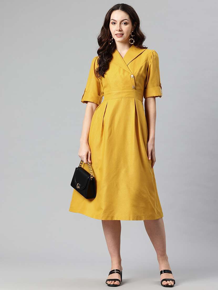 women solid lapel collar a-line dress - 21730242 -  Standard Image - 3