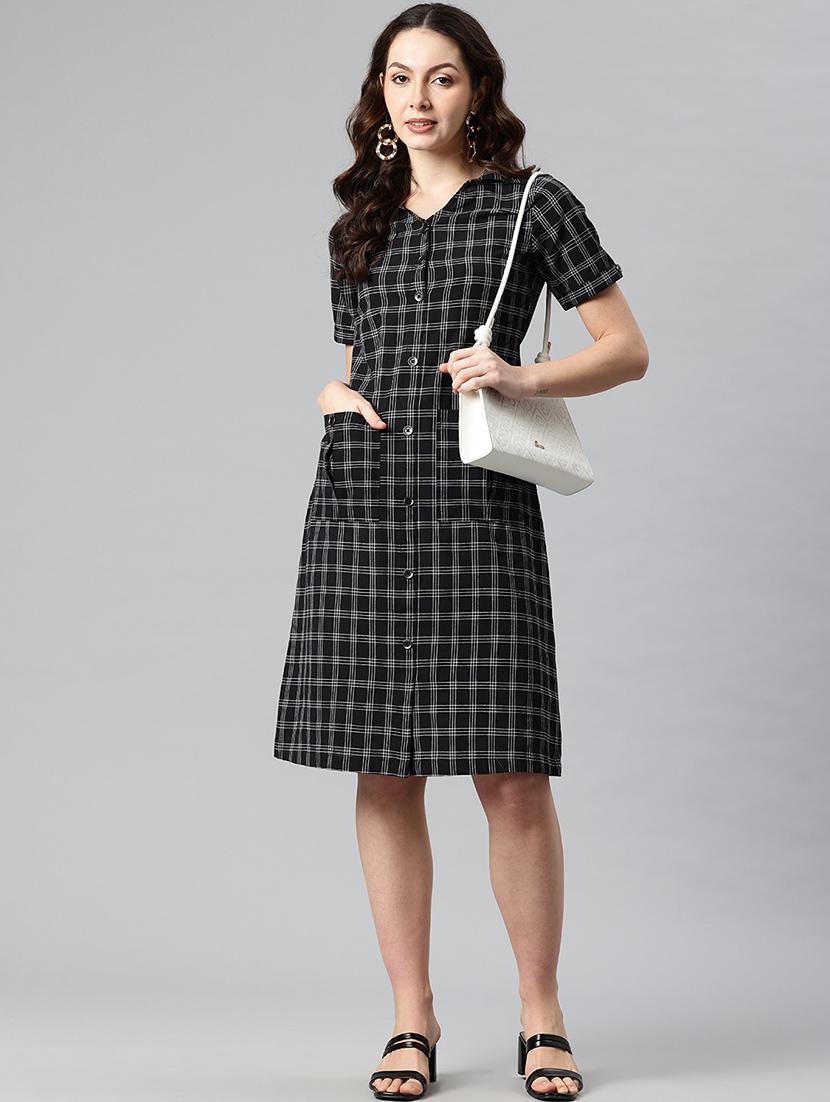 women checkered collared puff sleeves shirt dress - 21730243 - Standard Image - 3