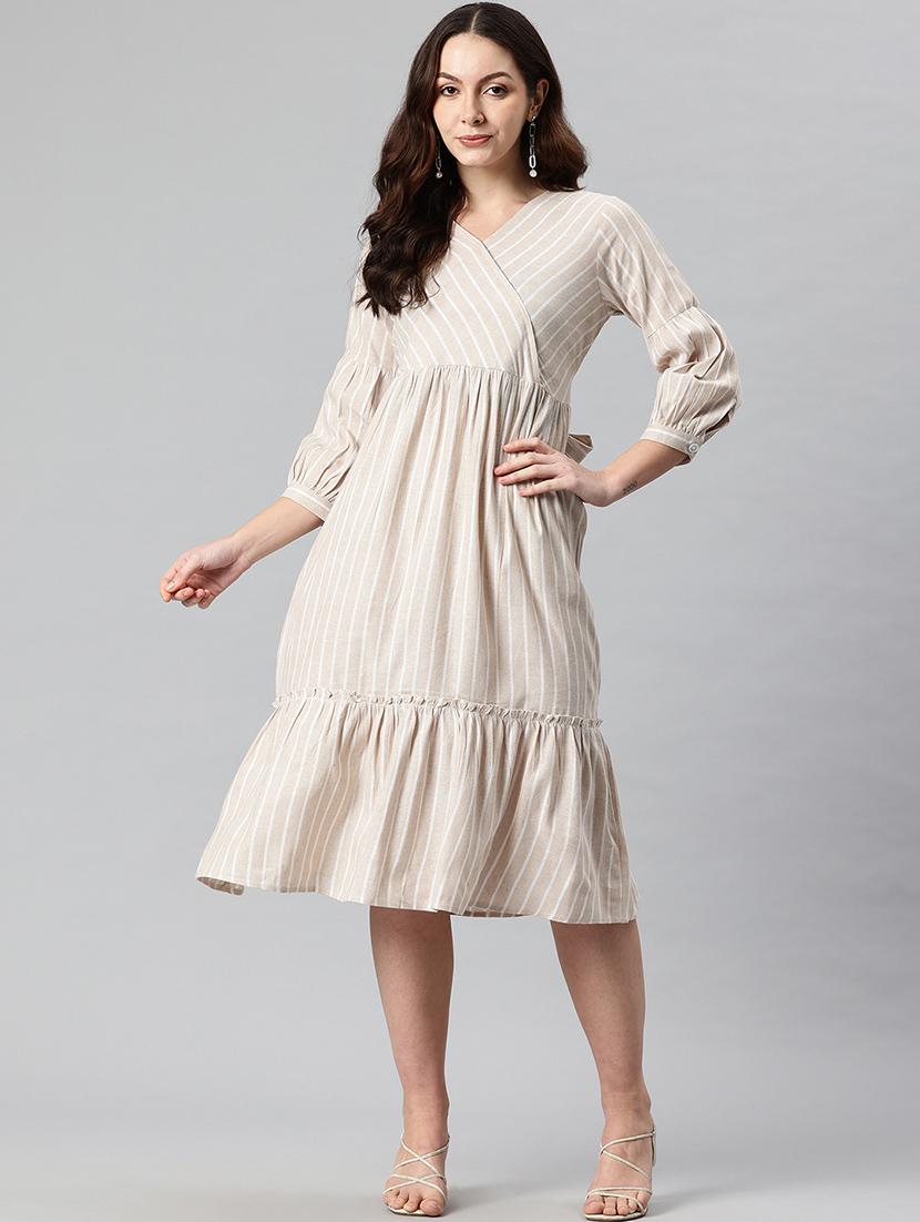 women striped puff sleeves tiered dress - 21730253 - Standard Image - 3