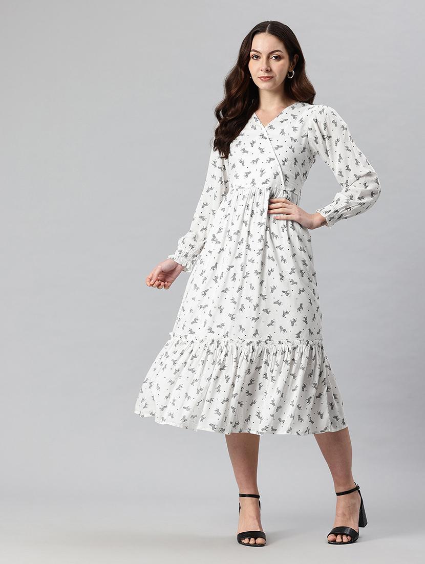 women printed puff sleeves tiered dress - 21730256 - Standard Image - 3