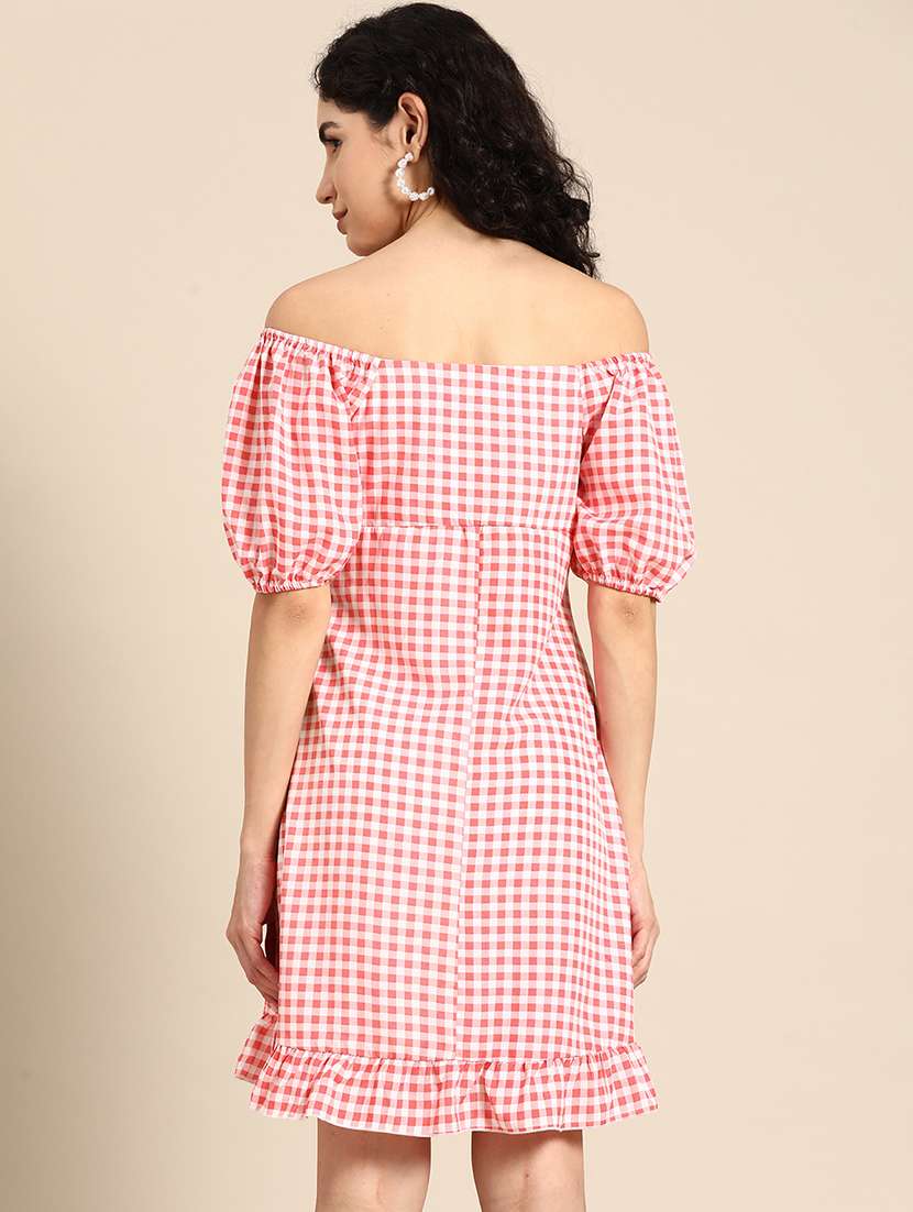 women off shoulder checkered tiered dress - 21730270 -  Standard Image - 3