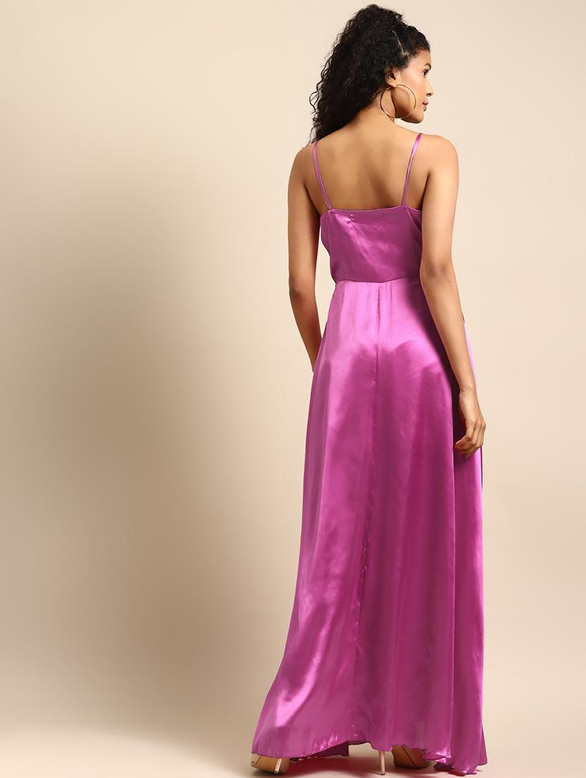 women solid high slit maxi dress - 21730306 - Standard Image - 3