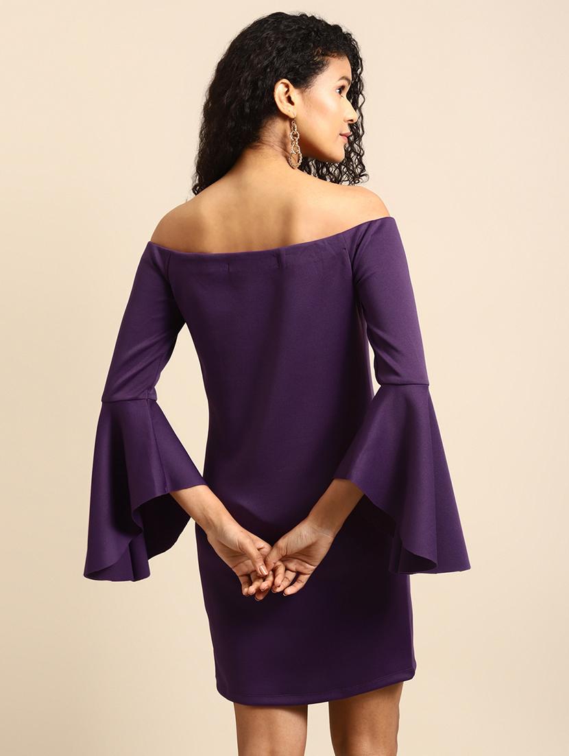 women solid off shoulder sheath dress - 21730315 - Standard Image - 3