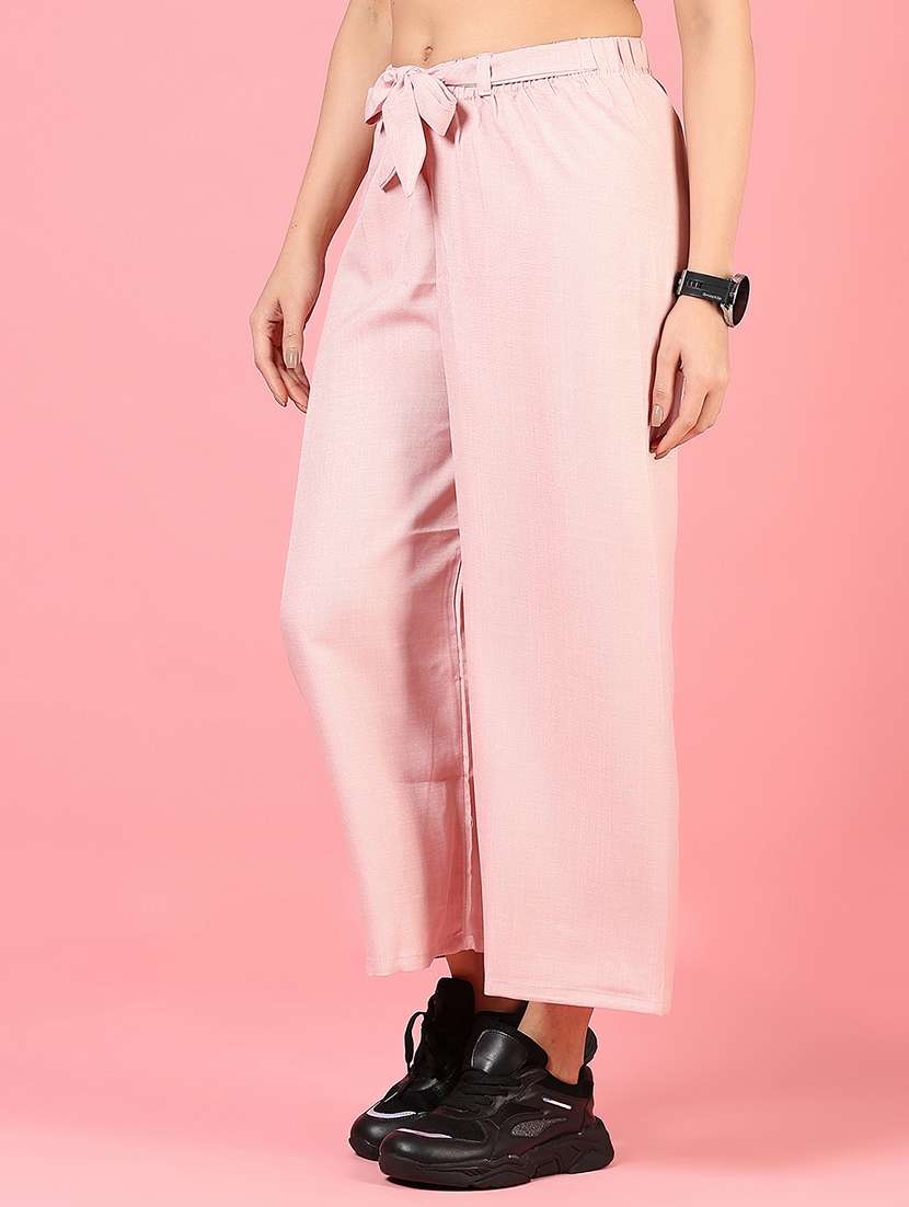 women pink solid mid rise straight trouser - 21730382 - Standard Image - 3