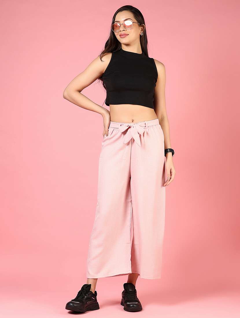 women pink solid mid rise straight trouser - 21730382 - Standard Image - 5