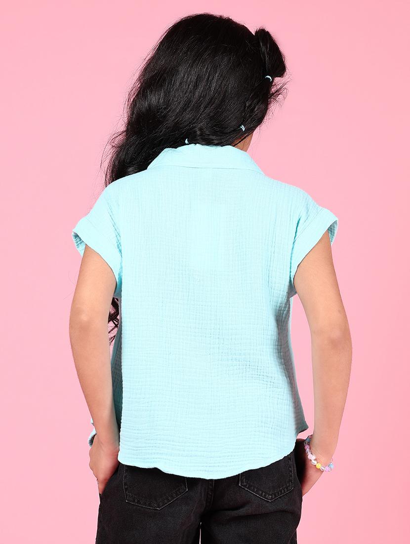 girls solid collared short sleeves shirt - 21730395 - Standard Image - 3