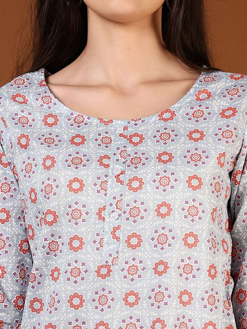 women printed three quarter sleeve straight kurta - 21730399 -  Standard Image - 5
