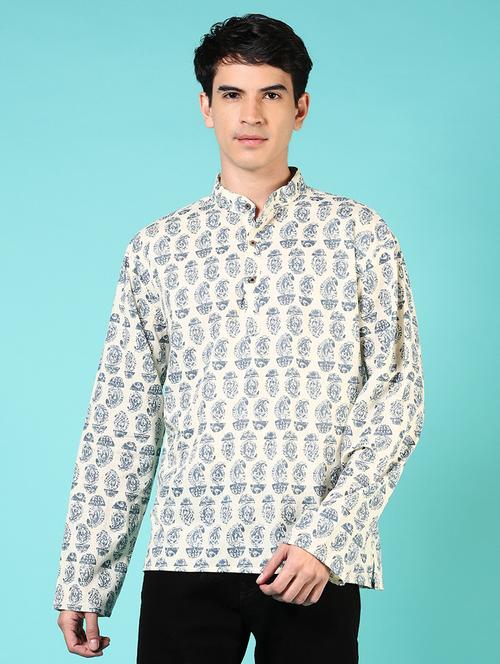 men paisley printed mandarin neck short kurta - 21730415 -  Standard Image - 0