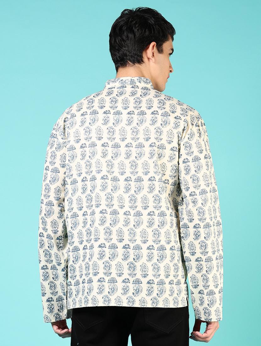 men paisley printed mandarin neck short kurta - 21730415 - Standard Image - 3
