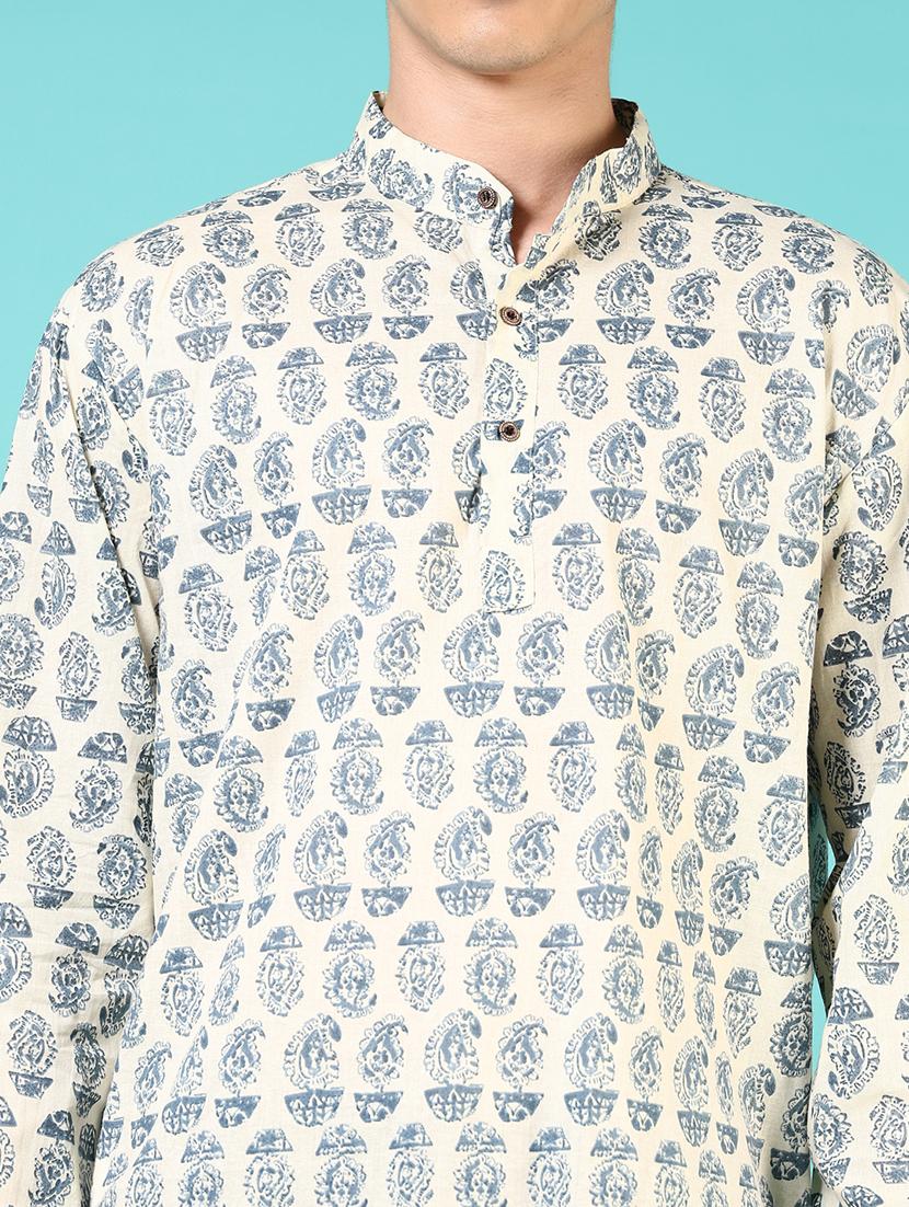 men paisley printed mandarin neck short kurta - 21730415 - Standard Image - 5