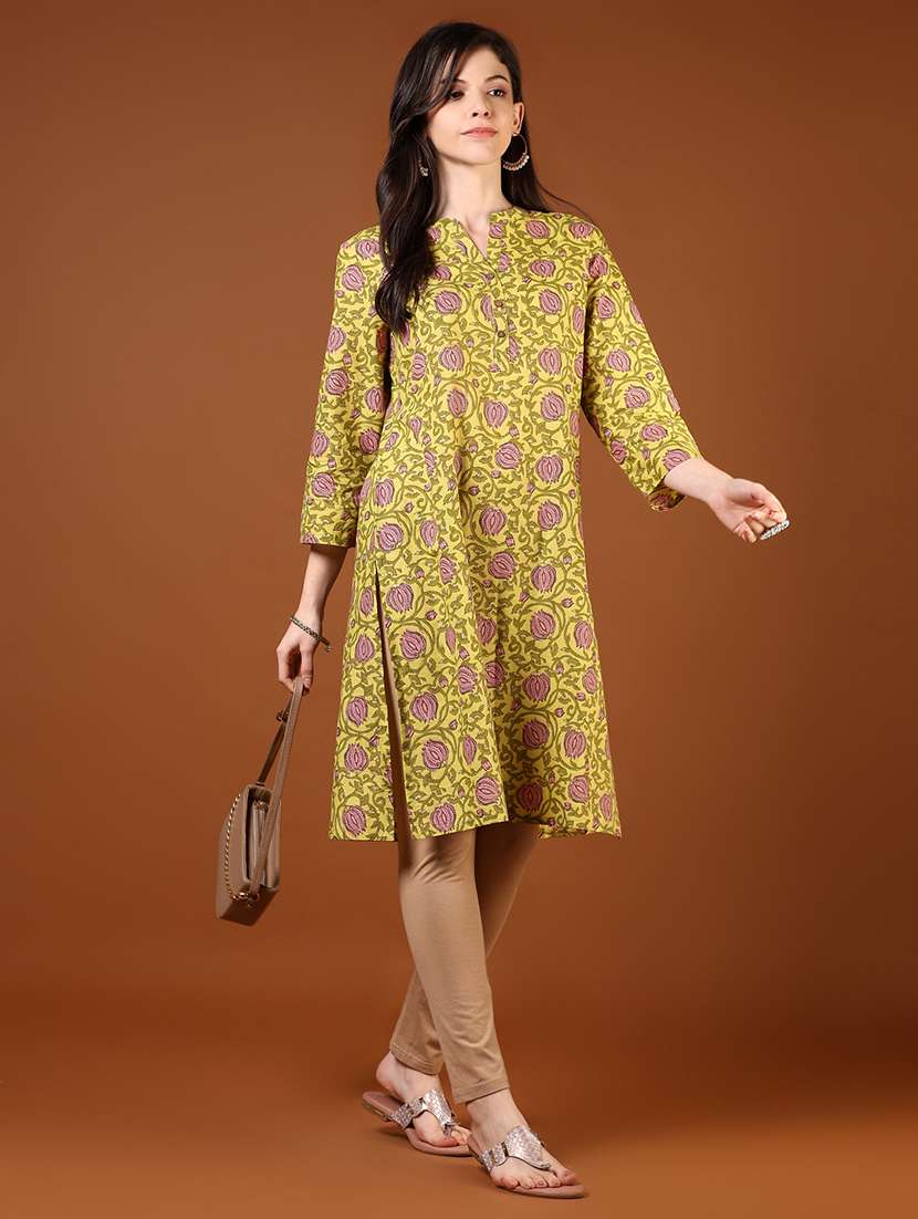 women printed three quarter sleeves straight kurta - 21730417 - Standard Image - 3