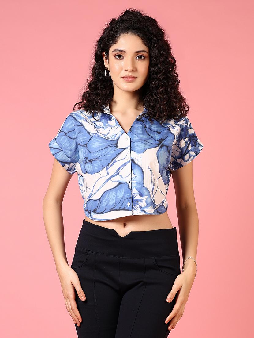 women printed short sleeves crop shirt - 21730418 -  Zoom Image - 0