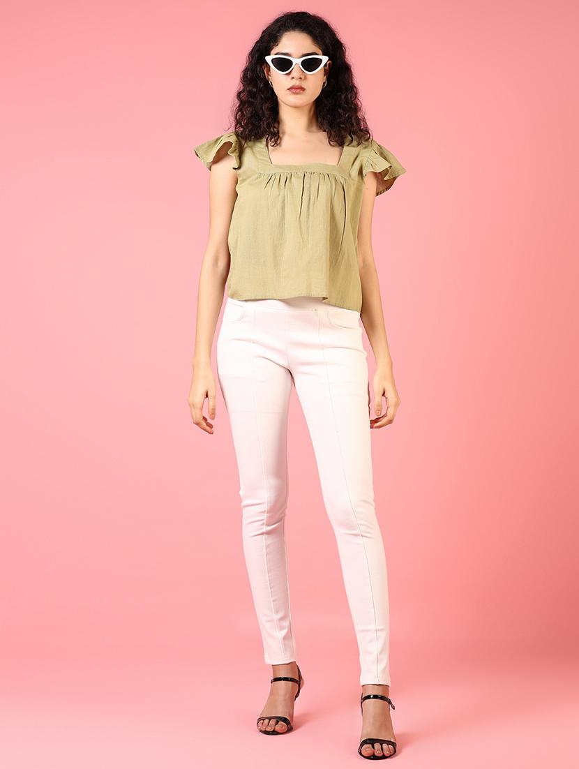 women olive solid square neck top - 21730428 - Standard Image - 3