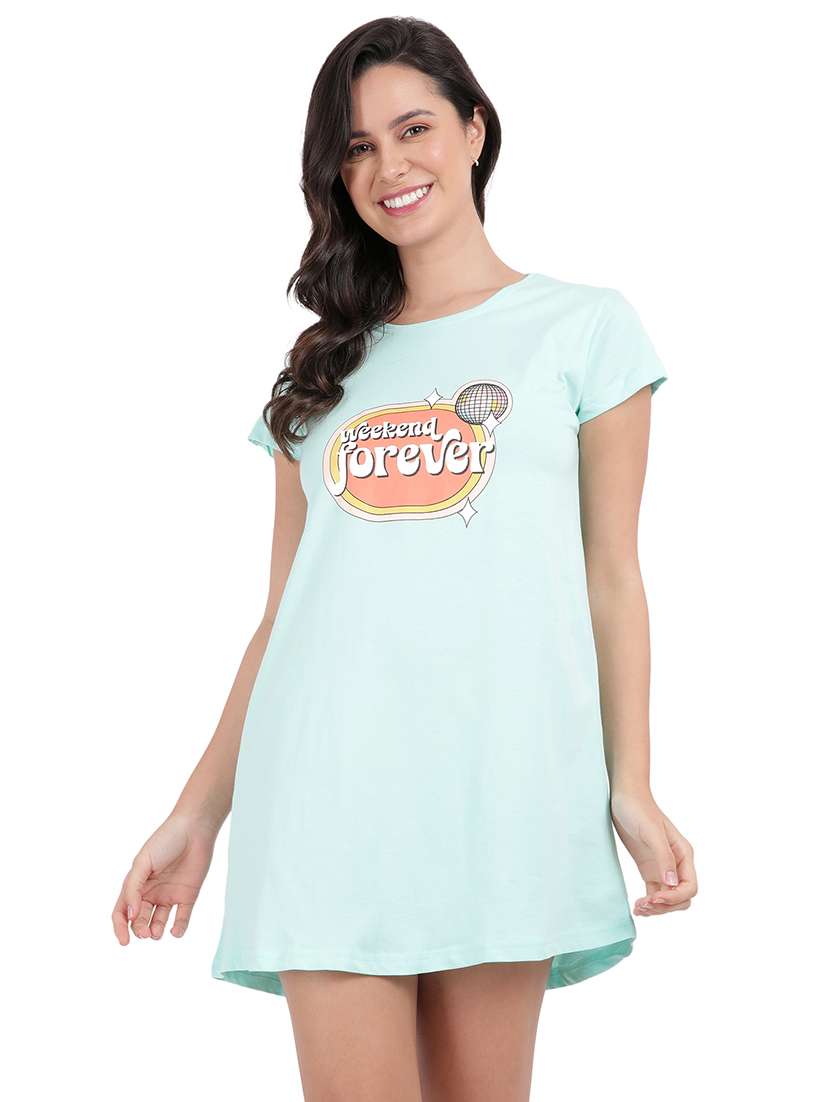 women printed round neck sleepshirt