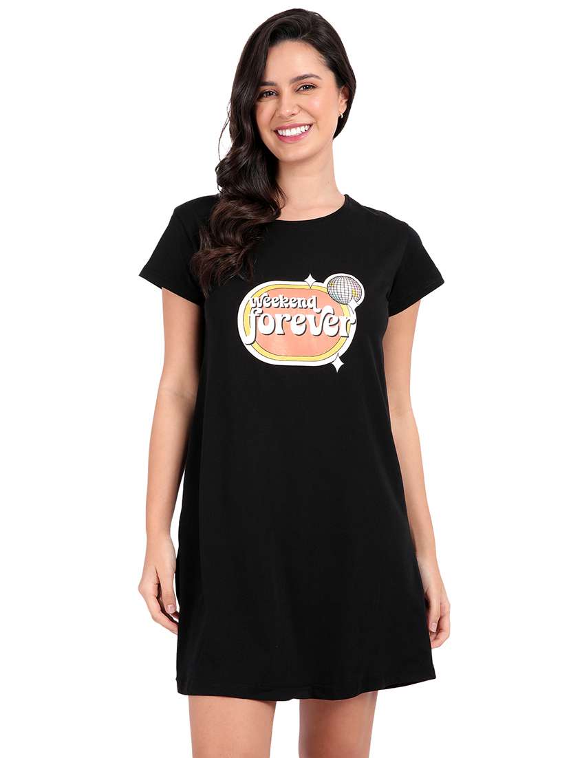 women printed round neck sleepshirt