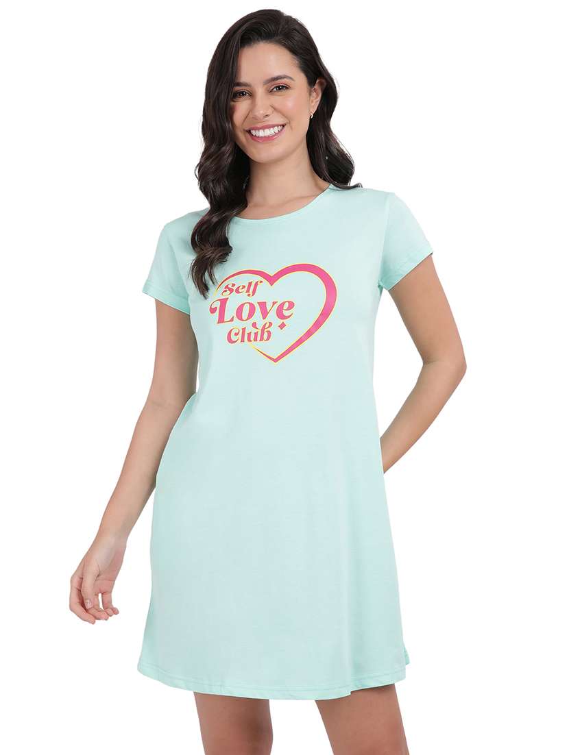 women printed round neck sleepshirt
