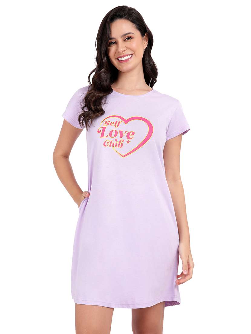 women printed round neck sleepshirt