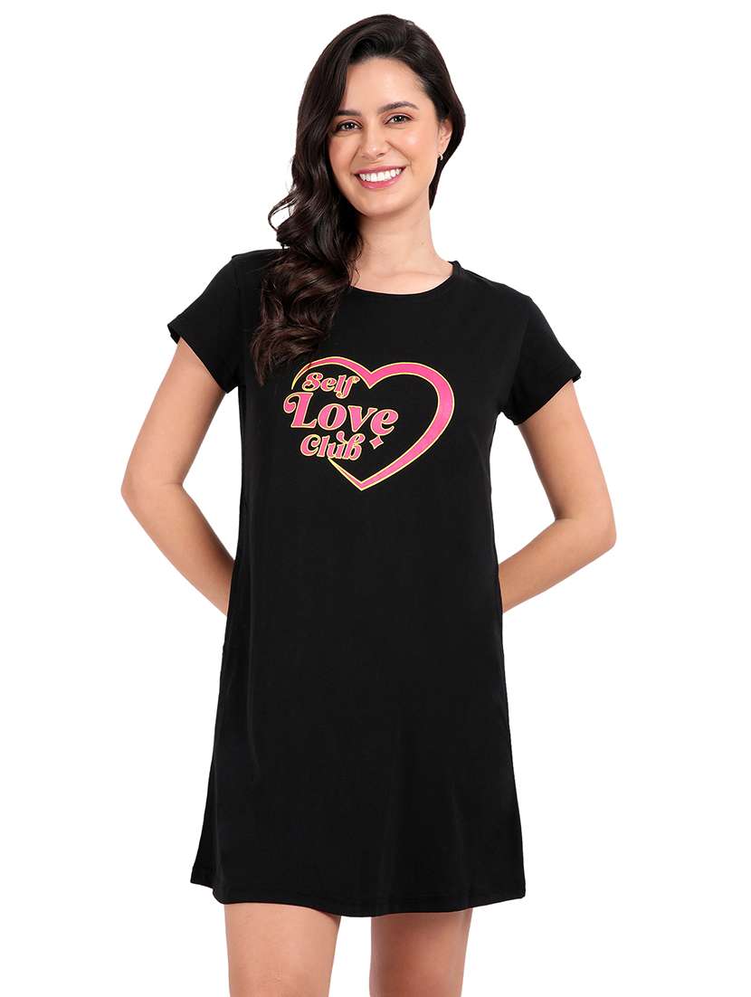 women printed round neck sleepshirt