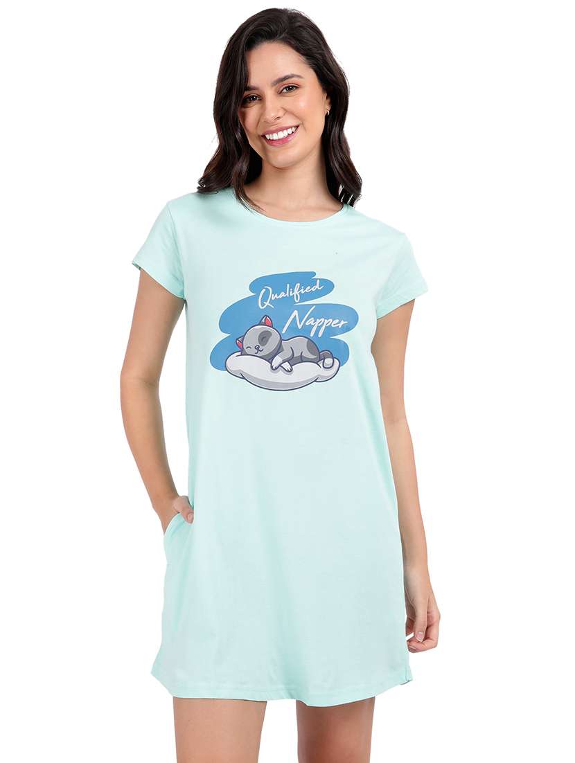 women printed round neck sleepshirt - 21730667 -  Zoom Image - 0