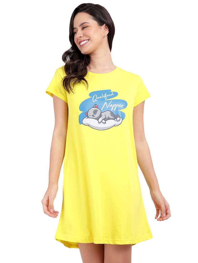 women printed round neck sleepshirt