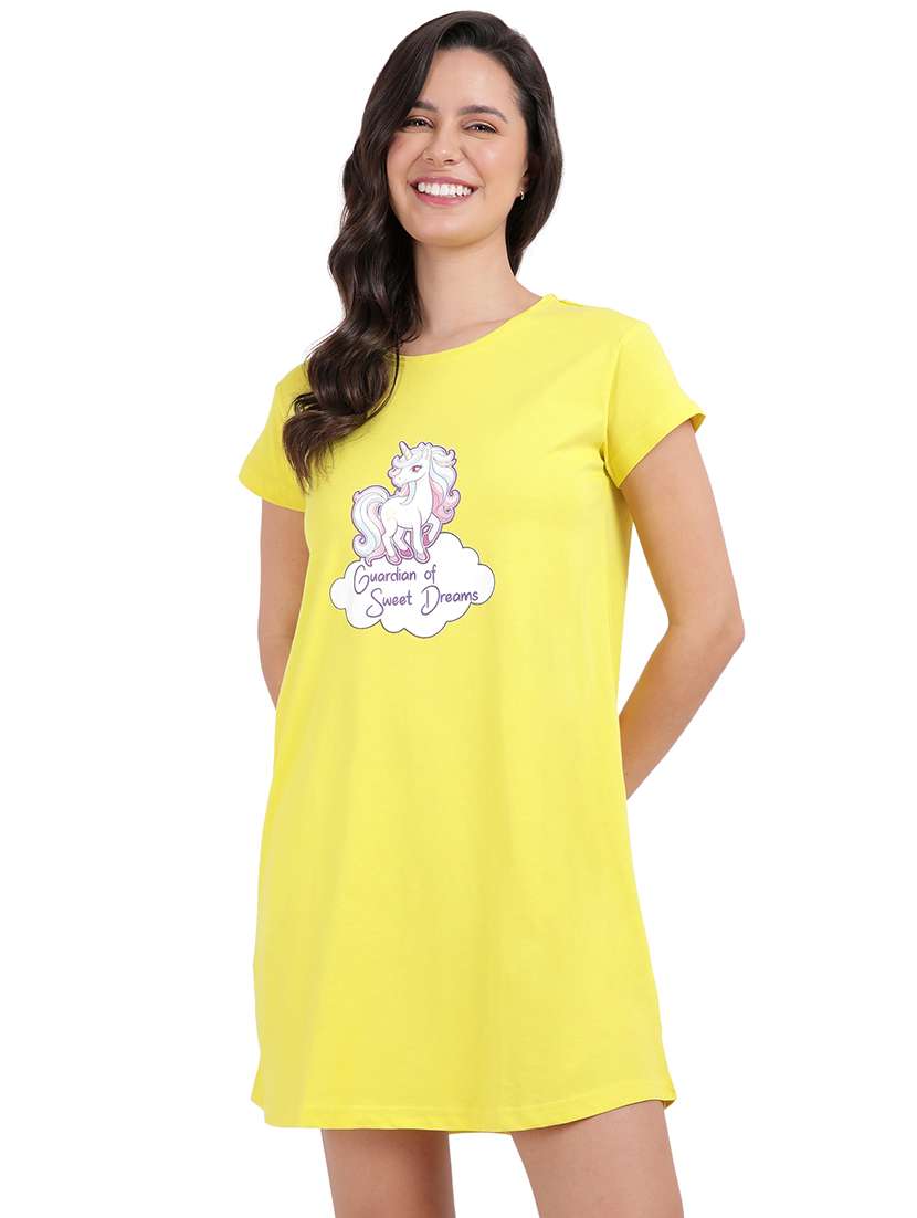 women printed round neck sleepshirt