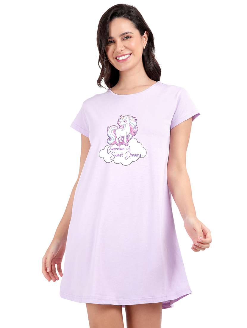 women printed round neck sleepshirt