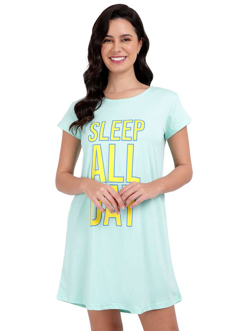 women printed round neck sleepshirt